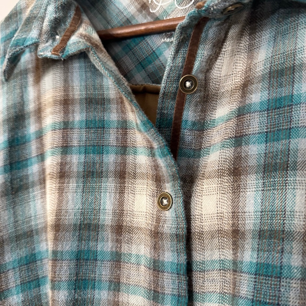 Kyla Seo Plaid Velvet Embroidered Back Button Up Tunic Top Boho Size XXL - Picture 8 of 14